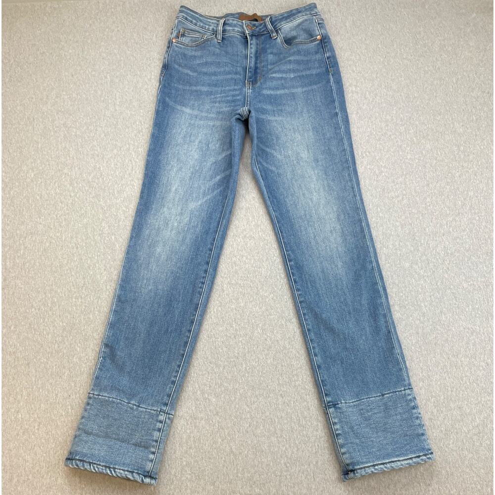 Judy Blue Jeans Womens 7/28 Blue Cotton Blend Stretch Shearling Cuffed Straight - Picture 3 of 10